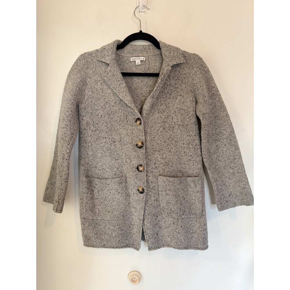 J.Crew‎ Mercantile Women's Cardigan Sweater Gray Lambs Wool Collared Size Small
